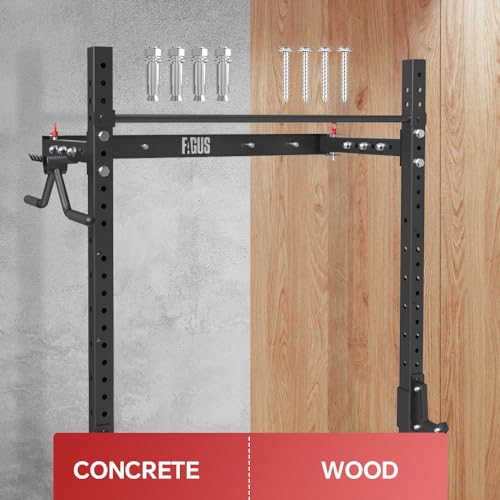 2.36'' x 2.36'' Folding Squat Rack Wall Mounted with Adjustable Pull-Up Bar, J-Hooks,Safety Arm,Dipping bar，with Simth System