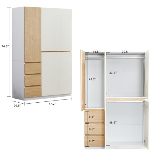 Wardrobe Closet with Doors- 4 Door Wardrobe Closet with Clothing Rod Inside Cabinet, Large Wardrobe Closet Mirror with 4 Drawers for Storage and Mirror, 62.99