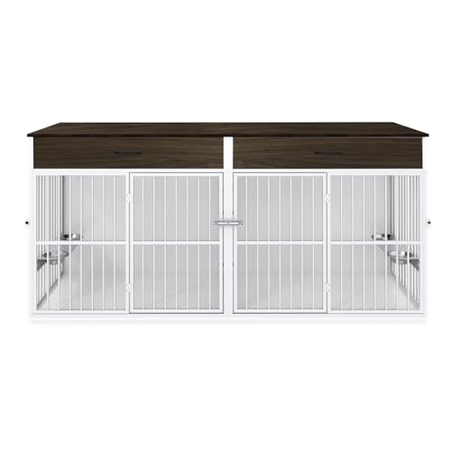 71'' Large Dog Crate for 2 Dogs, Dog Crate Furniture, Double Dog Crate Furniture TV Stand, Wooden Heavy Duty Dog Crate for Medium Large Dogs, Brown