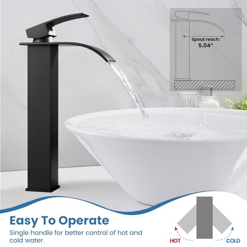 Airuida Brushed Gold Tall Waterfall Bathroom Vessel Sink Faucet Modern Bathroom Vanity Faucet Single Handle Single Hole Farmhouse Bar Mixer Tap Washbasin Faucet Deck Mount