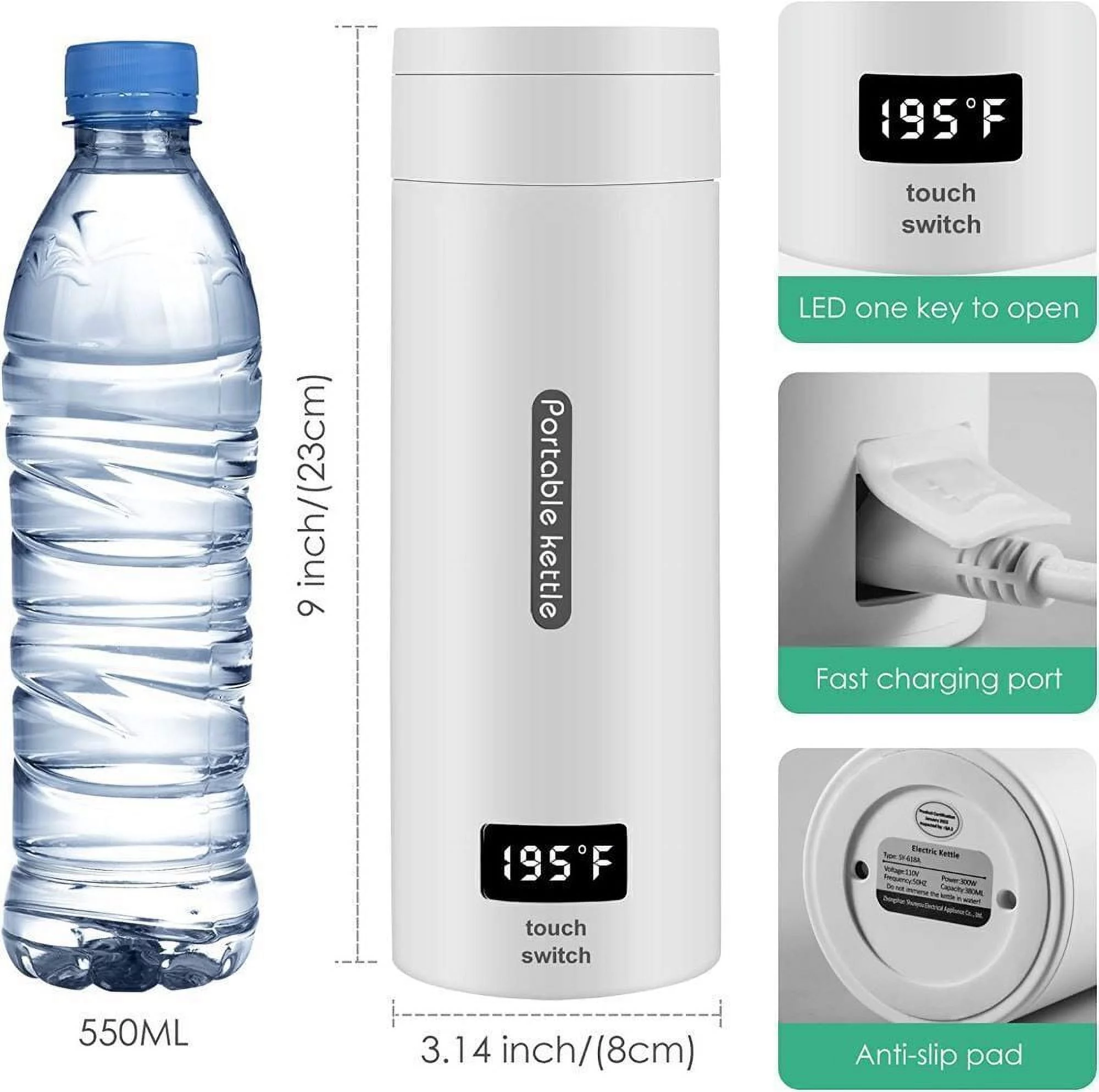 KingFurt Electric Water Kettle 380ml Portable Electric Kettle with 12 Hr Constant Temperature Perfect for Travel and Camping