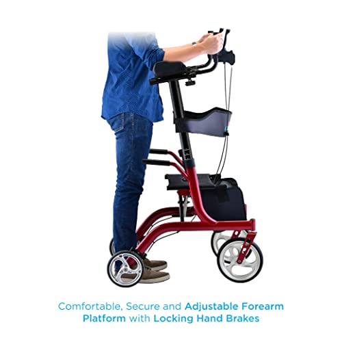 NOVA Phoenix Rise UP Rollator, Upright Walker with Padded & Contoured Forearm Platform, Stand Up Walker with 10” Front Wheels, Foldable and Lightweight at 20 lbs. Color: Blue