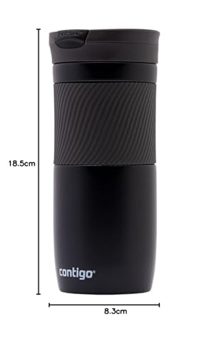 Contigo Byron Snapseal Travel Mug, Stainless Steel Thermal Mug, Vacuum Flask, Leakproof Tumbler, Coffee Mug with BPA Free Easy-Clean Lid, 590 ml, Black