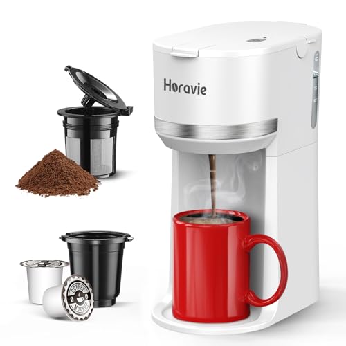 Mini Single Serve Coffee Maker for K Cup and Ground Coffee, Fast Brew One Cup Coffee Machine with Descaling Reminder and Water Window, 6 to 12 oz. Brew Sizes, Black