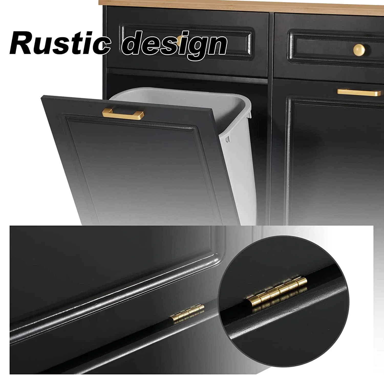 GEROBOOM Double Kitchen Trash Cabinets Two Tilt Out Trash Cabinets with Solid Hideaway Drawers Free Standing Wooden Kitchen  Recycling Cabinet  Holder (Black)