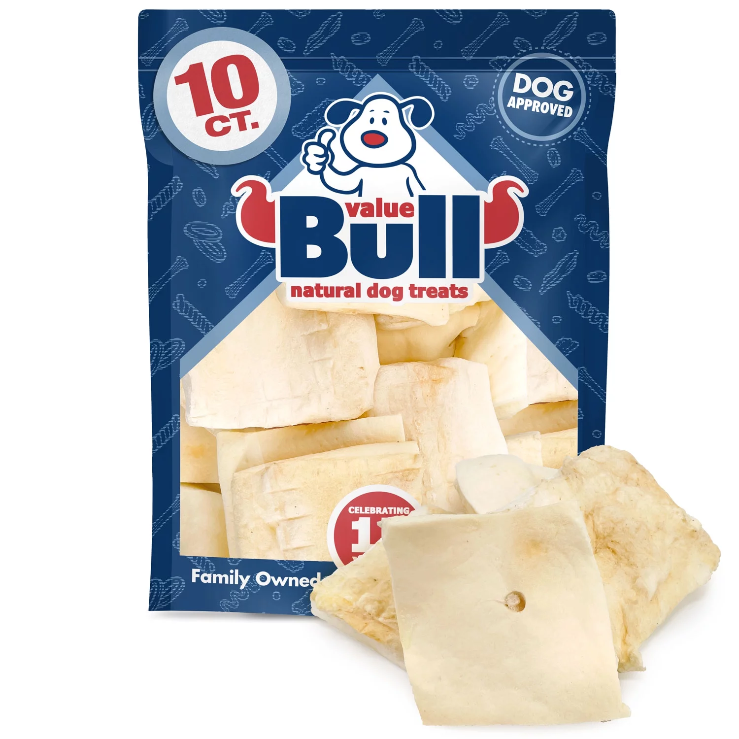 NEW- ValueBull Beef Cheek Chips for Dogs, 4x4 Inch, Natural, 10 Count