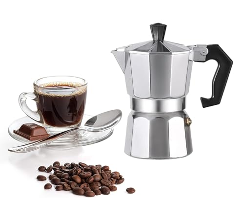 WOLEN Moka Pot Coffee Pots And Stovetop Espresso Maker,Italian Coffee Maker,Greca Coffee Maker, Cafeteras,Silver (3 Cup)