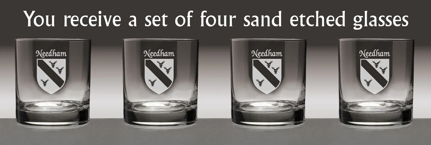 Needham Irish Coat of Arms Tumbler Glasses - Set of 4 (Sand Etched)