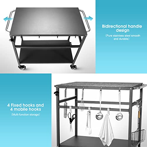 Outdoor Grill Table with Storage for Patio,Double-Shelf Movable Kitchen Cart Island Table on Wheels with Grill Mats,20