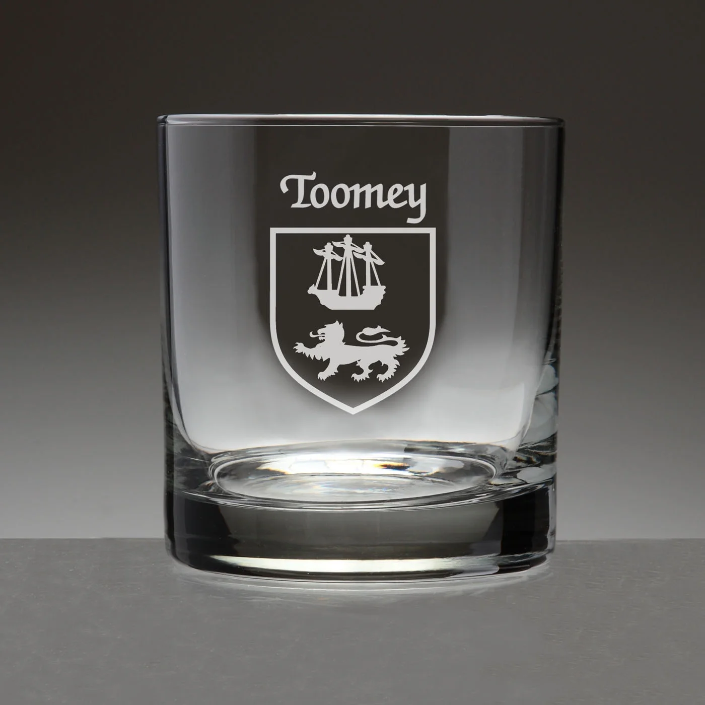 Toomey Irish Coat of Arms Tumbler Glasses - Set of 4 (Sand Etched)