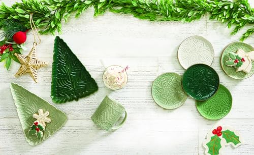 Santa Barbara Design Studio Tree Shaped Serving Plate - Stamped Ceramic Platter, 11