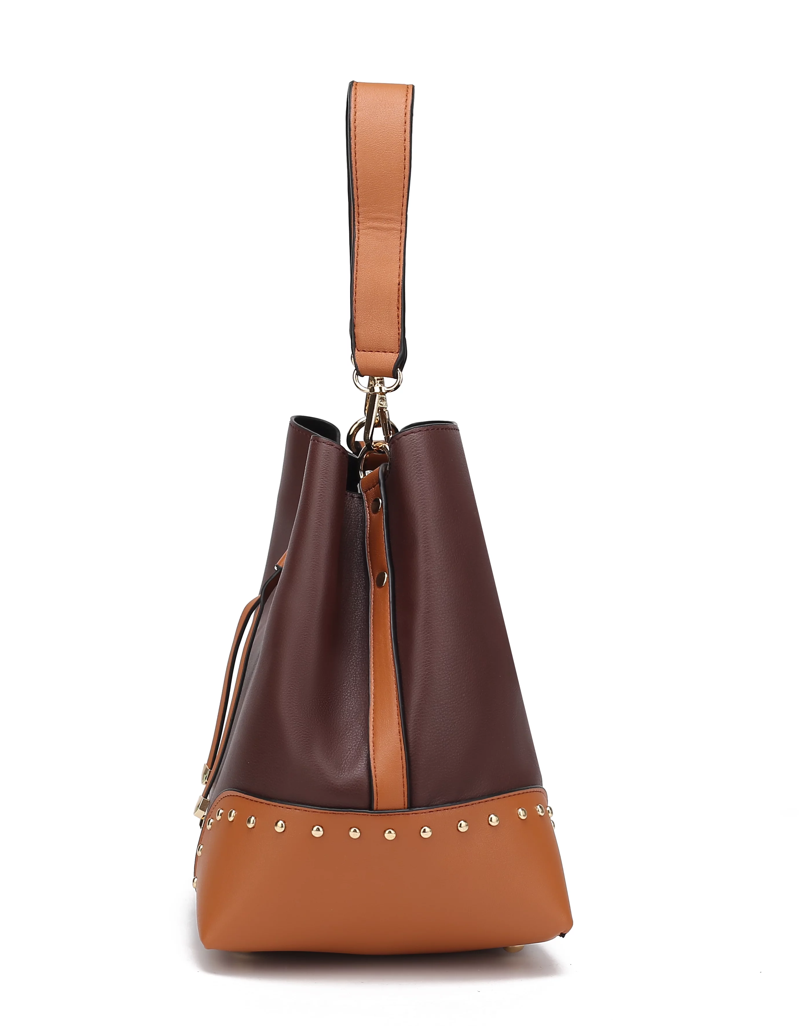 MKF Collection Callise Vegan Leather Women's Bucket Bag & Wristlet Wallet 2-Piece Set by Mia K. - Black Cognac