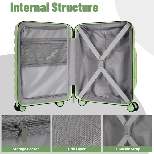 Lightweight Luggage with Spinner Wheels & YKK Zipper, 3-Piece Travel Suitcase ABS+PC Hardshell Luggage Set with TSA Lock, Light Avocado Green (20+24+28 inch)