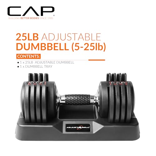 CAP Barbell ADJUSTABELL Adjustable Round Dumbbell Weights - Singles & Pairs | 12.5 lb, 25 lb & 55 lb | Multiple Handle Options