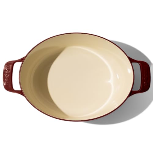 Made In Cookware - Oval Dutch Oven 7.5 Quart - Ruby Red - Enameled Cast Iron - Exceptional Heat Retention & Durability - Professional Cookware - Crafted In France - Induction Compatible