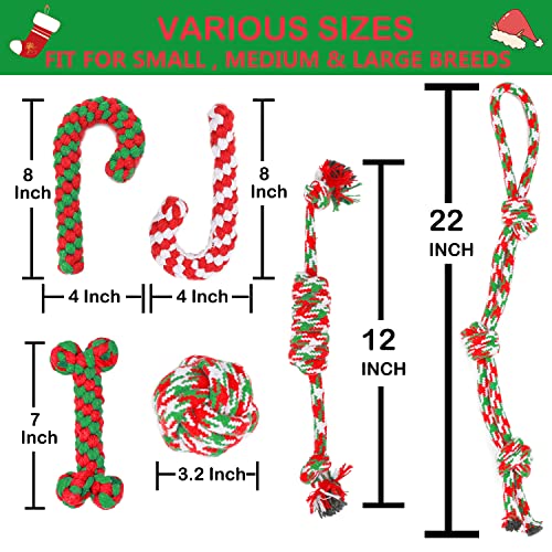 Christmas Dog Rope Toys 6 Pack - Pet Chew Toys Set for Aggressive Chewers Small Medium Dogs Puppy Large Breed Interactive Dog Ball Toys Training Playing Teeth Cleaning, for Xmas Party Indoor Outdoor
