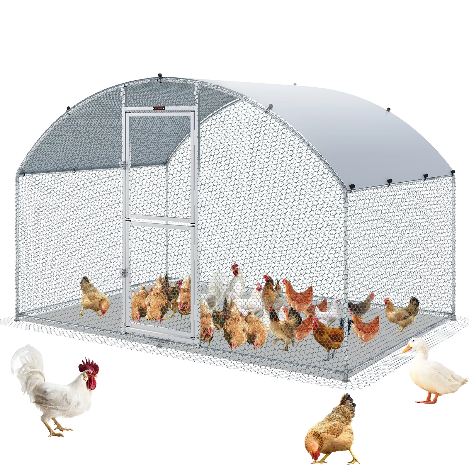 SKYSHALO Chicken Coop Large Metal Chicken Cage House Waterproof Run Large Metal Chicken Coop Outdoor Walk in Chicken Coop Cage Backyard Farm Use 6.6x9.8x6.6 ft Dome Roof
