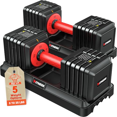 Adjustable Dumbbells Set of 2, 1-Sec Adjustable Weights Dumbbells Set, 5 in 1 Free Dumbbell with Anti-Slip Texture Handle, Weight Set For Home Gym Suit both Men and Women