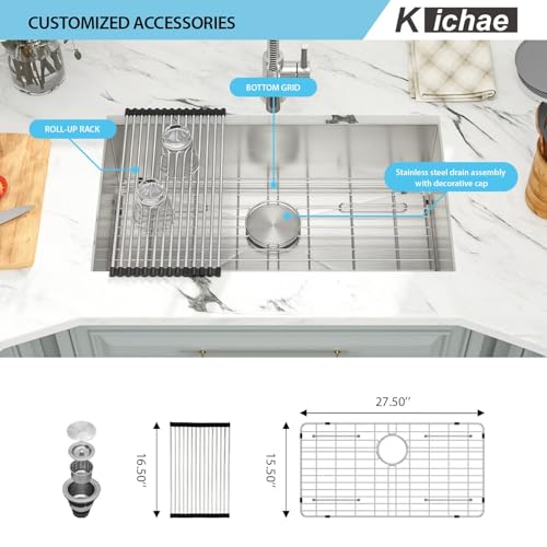 Kichae 12“ Deep Laundry Sink Undermount - 24 Inch Black Undermount Utility Sink Stainless Steel Single Bowl Under Counter Handmade Laundry Utility Room Basin