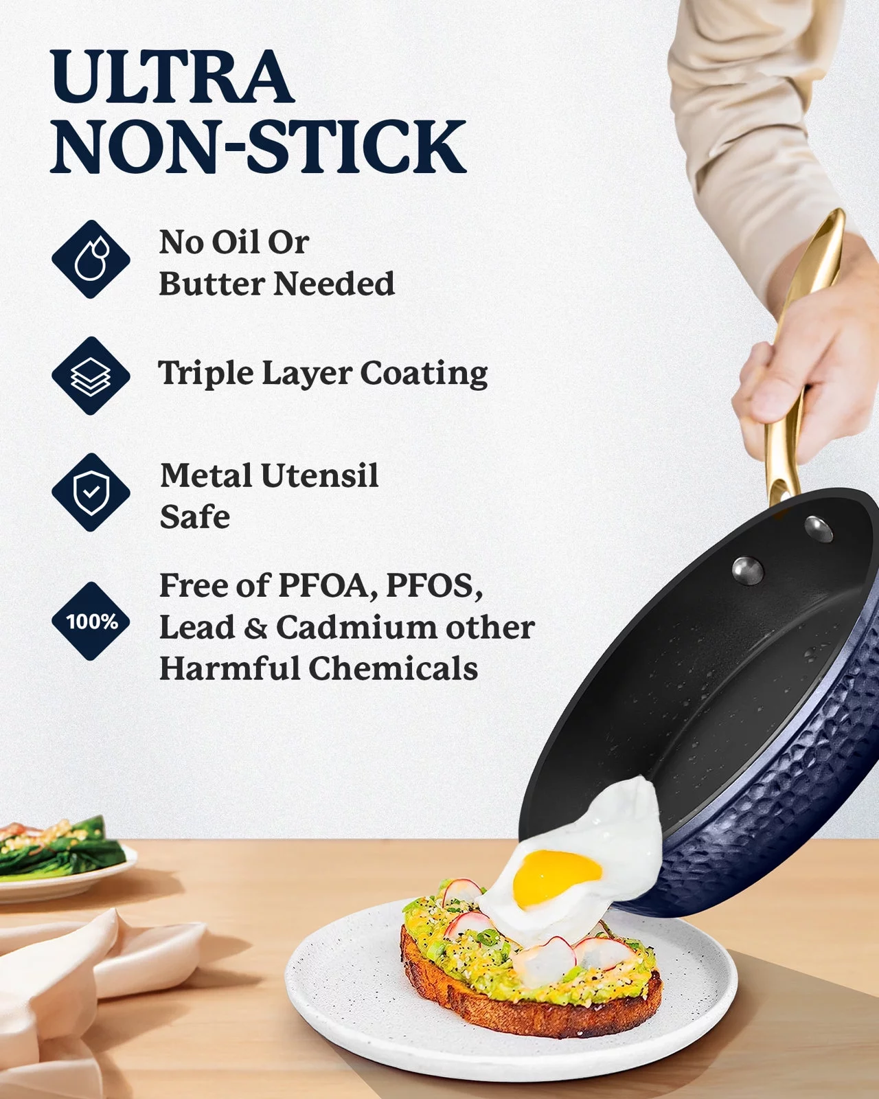 Granitestone Fry Pan Charleston Collection Hammered Nonstick Navy Fry Pan 12 Inch