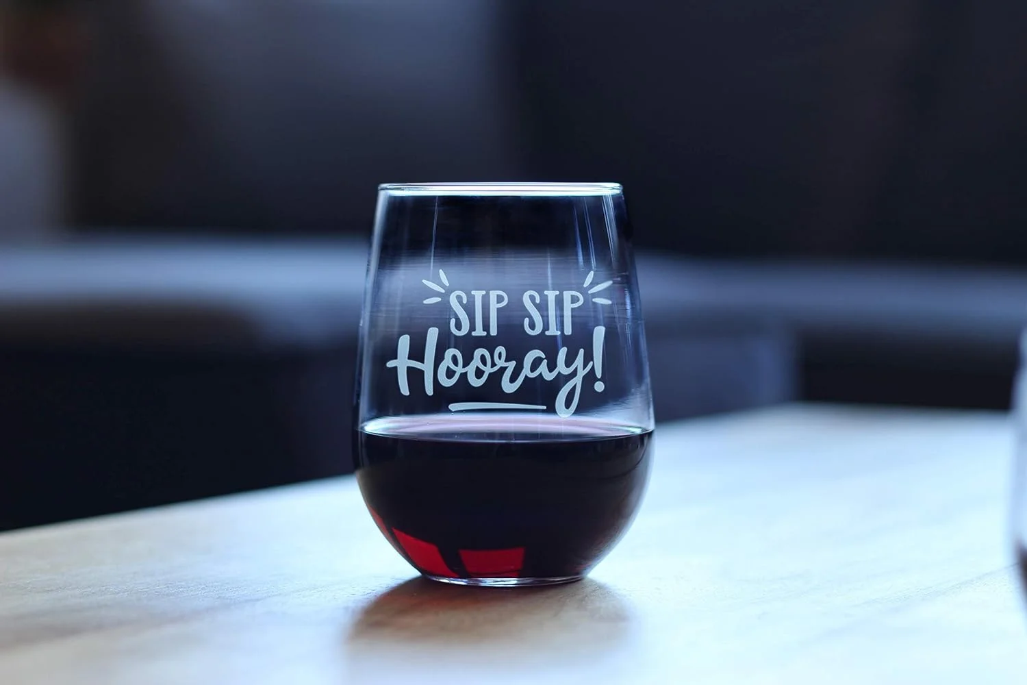 Sip Sip Hooray – Cute Funny Wine Stemless Glass, Large 17 Ounces, Etched Sayings, Gift Box