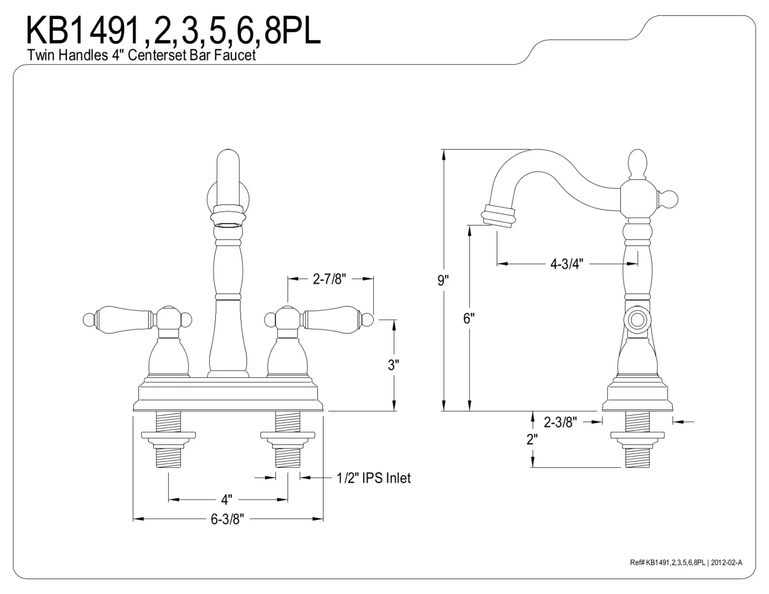 Kingston Brass KB1491PL Heritage Two-Handle Bar Faucet, Polished Chrome
