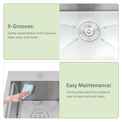 25 Inch Utility Laundry Sink Drop In 16 Gauge Stainless Steel Single Bowl Laundry Room Sink Laundry & Utility Room Kitchen Sinks 25