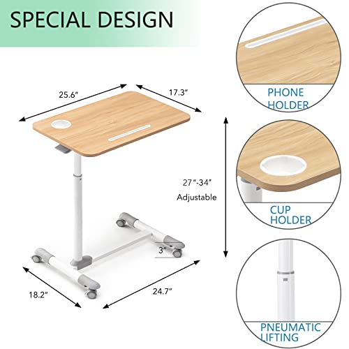 Overbed Table with Wheels, Rolling Tray Table, Hospital Bed Table, Adjustable Overbed Bedside Rolling Laptop Table (Black)
