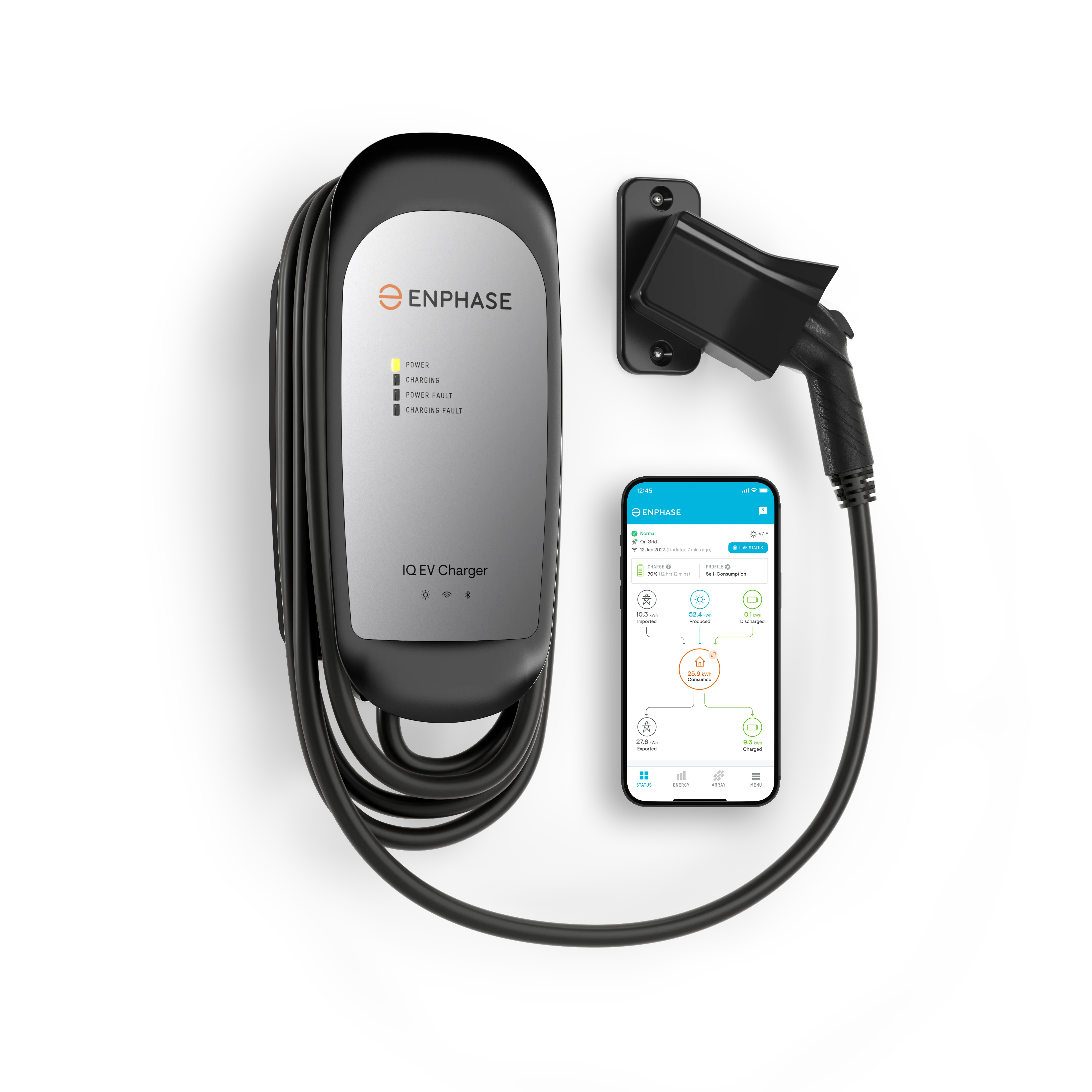 Enphase Smart Level 2 EV Charger with Wi-Fi, Safety Certified, 32 Amp, 240v, Hardwired, Indoor/Outdoor, Ruggedized 25ft Cable & J1772 Connector, IQ 40 Home Electric Car Charging Station