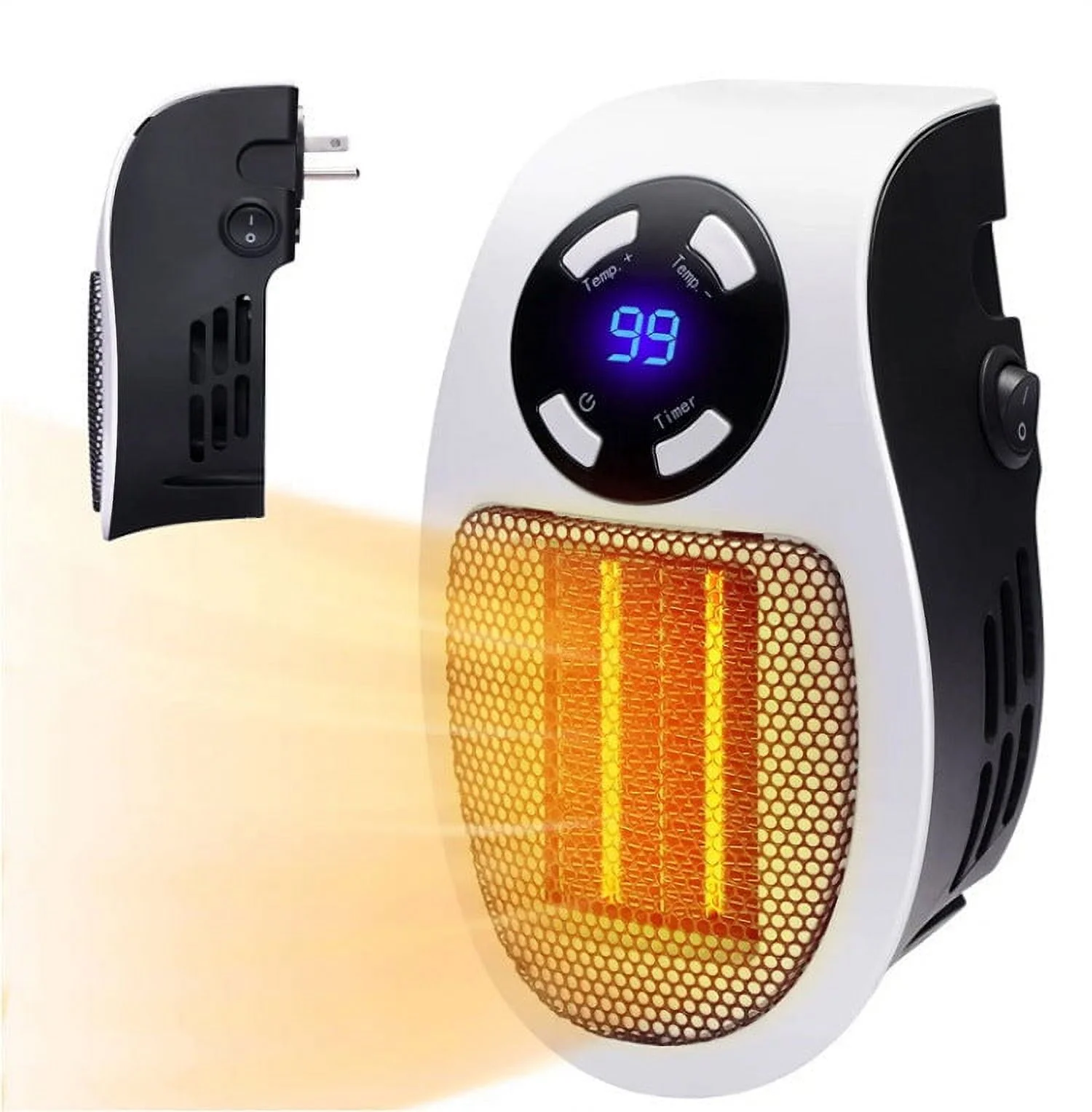 500W Mini Plug-in Wall Heater With Digital Timer