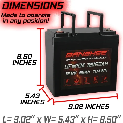Banshee Battery 12V 55AH Lithium LiFePO4 Deep Cycle Replacement Battery Compatible with Quickie V-100 Rear Wheel Drive - 4 Pack