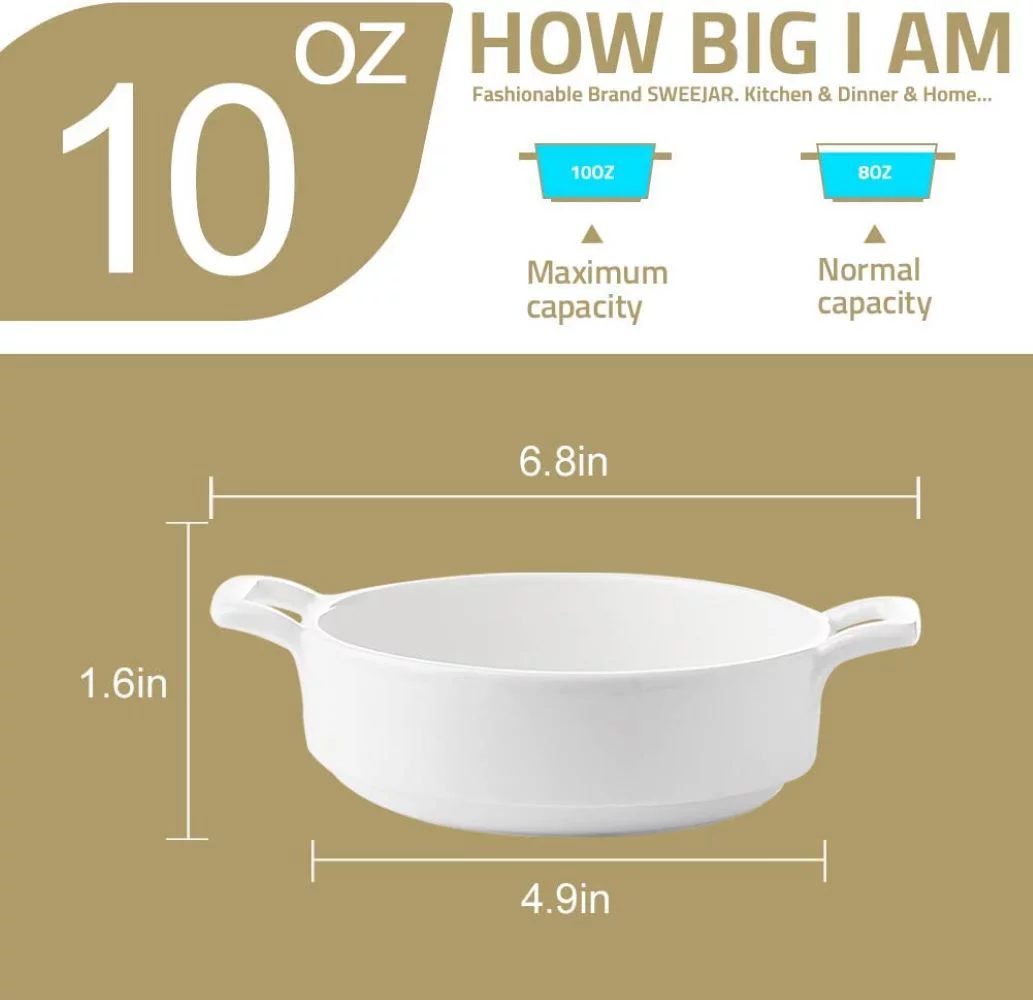 SWEEJAR Porcelain 10 Ounce Ramekins, Round Double Handle Souffle Dishes for Baking, Creme Brulee, Ice Cream, Pudding - Set of 6(Multicolour)