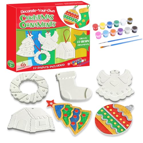 Christmas Crafts for Kids - DIY Christmas Tree Decorations Resin Ornaments Kits (Includes Paints Brushes) - Stocking Stuffers DIY Xmas Ornaments for Kids Toddlers Girls Boys Ages 3-5 4-8 8-12
