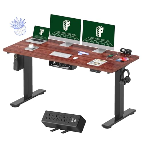 FLEXISPOT EN2 Whole-Piece Standing Desk with Clamp Power Strip, 55 x 28” Electric Stand Up Height Adjustable Desk with Cable Management (Black Frame + 55