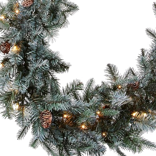 National Tree Company 9 ft Pre-Lit Arctic Spruce Artificial Christmas Garland, Christmas Decoration with Pinecones, 50 Clear Lights, 350 Tips, Green