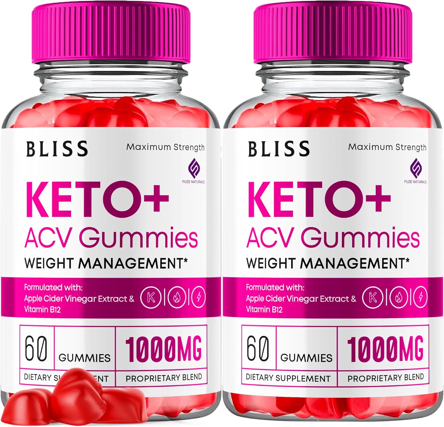 (2 Pack) Bliss Keto ACV Gummies, Bliss Keto Gummies + ACV 1000mg Apple Cider Vinegar Vitamin B12 B6 Advanced Supplement Women Men, KetoBliss ACV Gummies Maximum Strength Support Formula (120 Gummies)