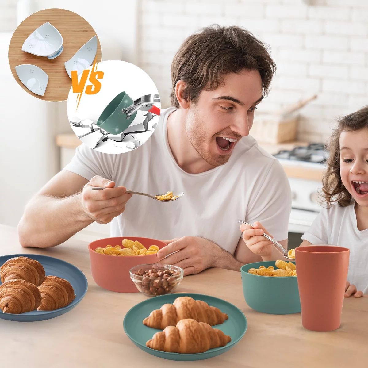 Logianis Wheat Straw Dinnerware Sets Unbreakable Reusable Microwave Plates and Bowls Sets 16 Piece