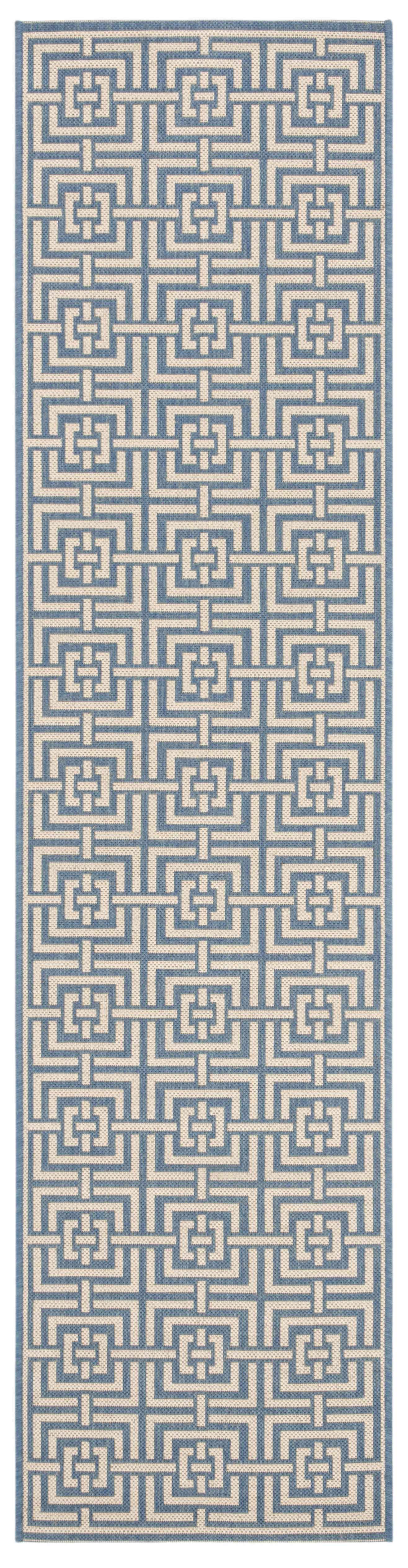 SAFAVIEH Beach House Nelie Geometric Indoor/Outdoor Runner Rug Blue/Cream, 2' x 8'