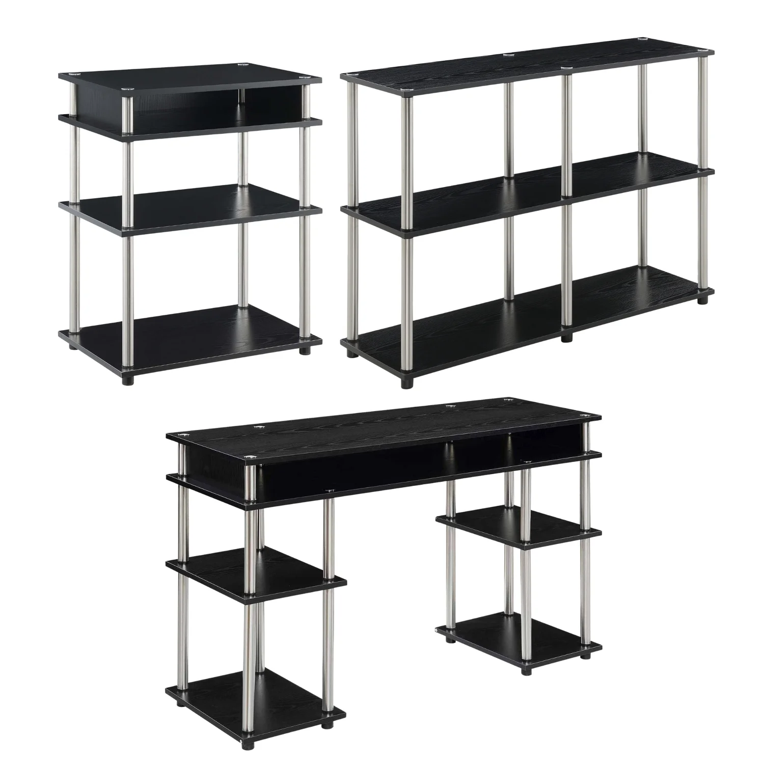 Designs2Go Desk with Printer Stand and Console Table Set in Black Wood Finish