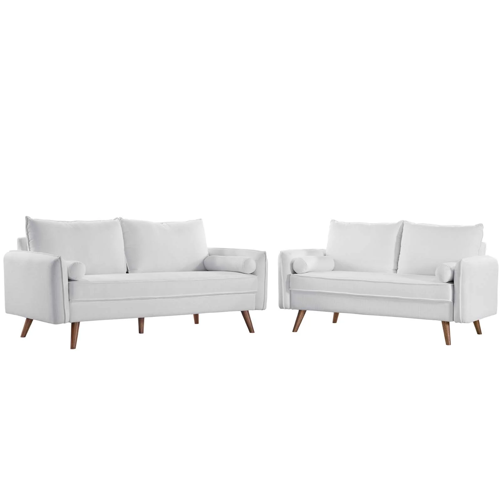Modway Revive Upholstered Fabric Sofa and Loveseat Set in White