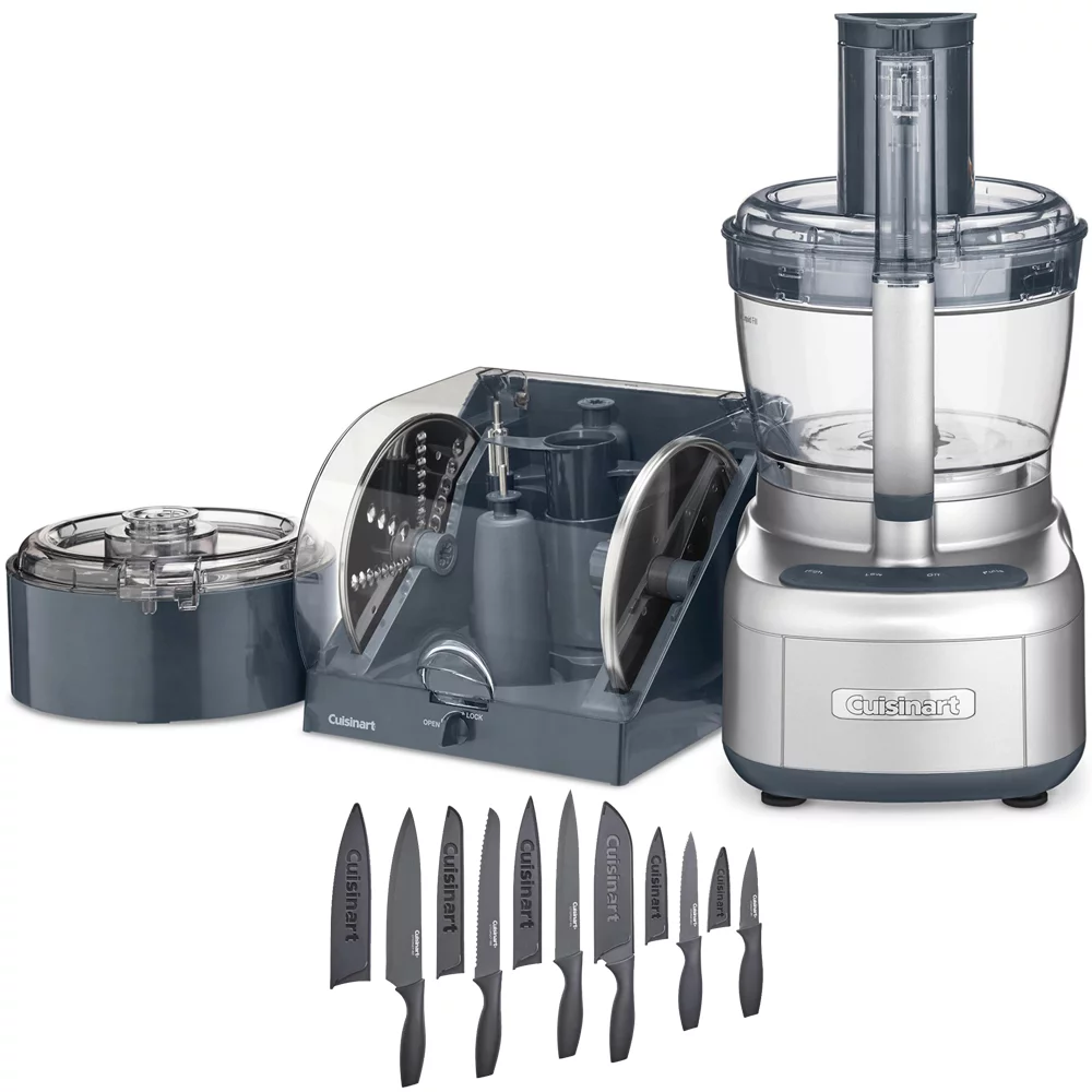Cuisinart FP-1300SVWS Elemental 13-Cup Food Processor with Spiralizer and Dicer, Silver Bundle with Cuisinart 12 Piece Ceramic Coated Cutlery Set - Matte Black