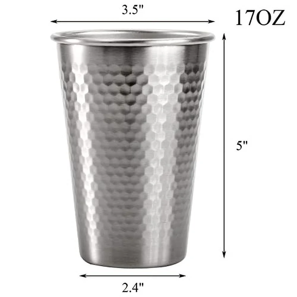 4 Pack Stainless Steel Pint Cups 17 OZ Unbreakable Water Tumbler Metal Cups