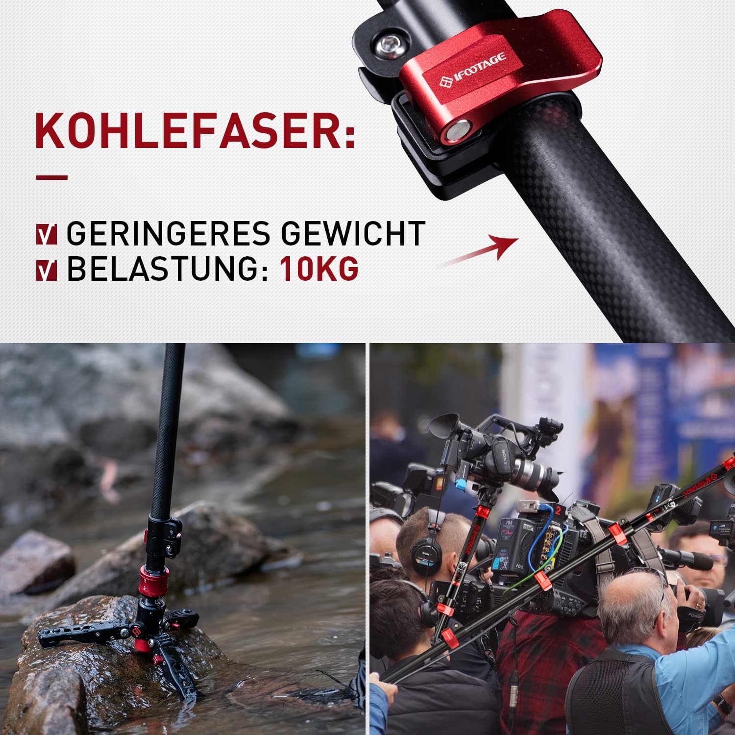 IFOOTAGE Monopod for Cameras, 59 Carbon Fiber Video Monopod with Feet, Compatible for DSLR Cameras and Camcorders