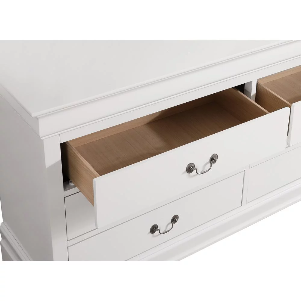 Passion Furniture PF-G3190-D 33 x 18 x 60 in. Louis Phillipe 6-Drawer Double Dresser, White