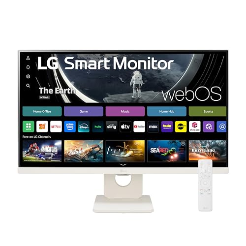 LG 27SR50F-W Smart Monitor 27-Inch FHD (1920x1080) IPS Display, webOS 23, HDR 10, x2 Built-in Speakers, AirPlay 2, Screen Share, Bluetooth, ThinQ App, Remote Control, White