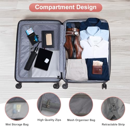 Karl home Luggage Expandable 3 Piece Set Suitcase PC+ABS Hard-Sell with TSA Lock Spinner Wheels 20in 24in 28in Travel Rolling Carry on Woman/Men Rose Gold