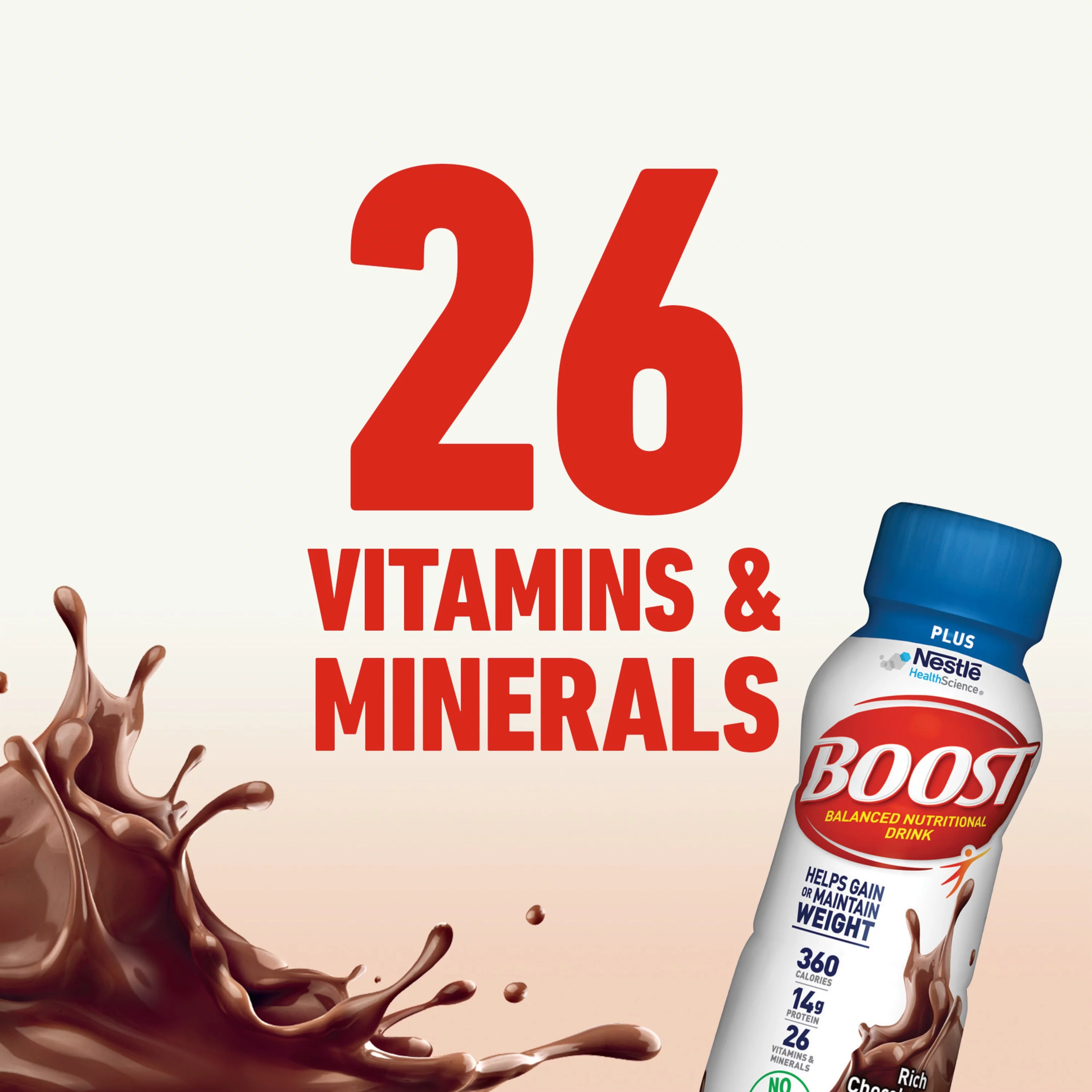 BOOST PLUS Nutritional Drink, Rich Chocolate, 14g Protein, 12-8 fl oz Bottles