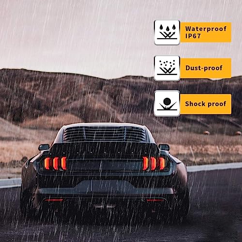 VLAND LED Rear Lights Compatible with Mustang 2015-2023 w/Sequential Amber/Red Turn Signal (5 Lighting Modes Switchable), Transparent Lens Taillight Assembly, Passenger&Driver Sides