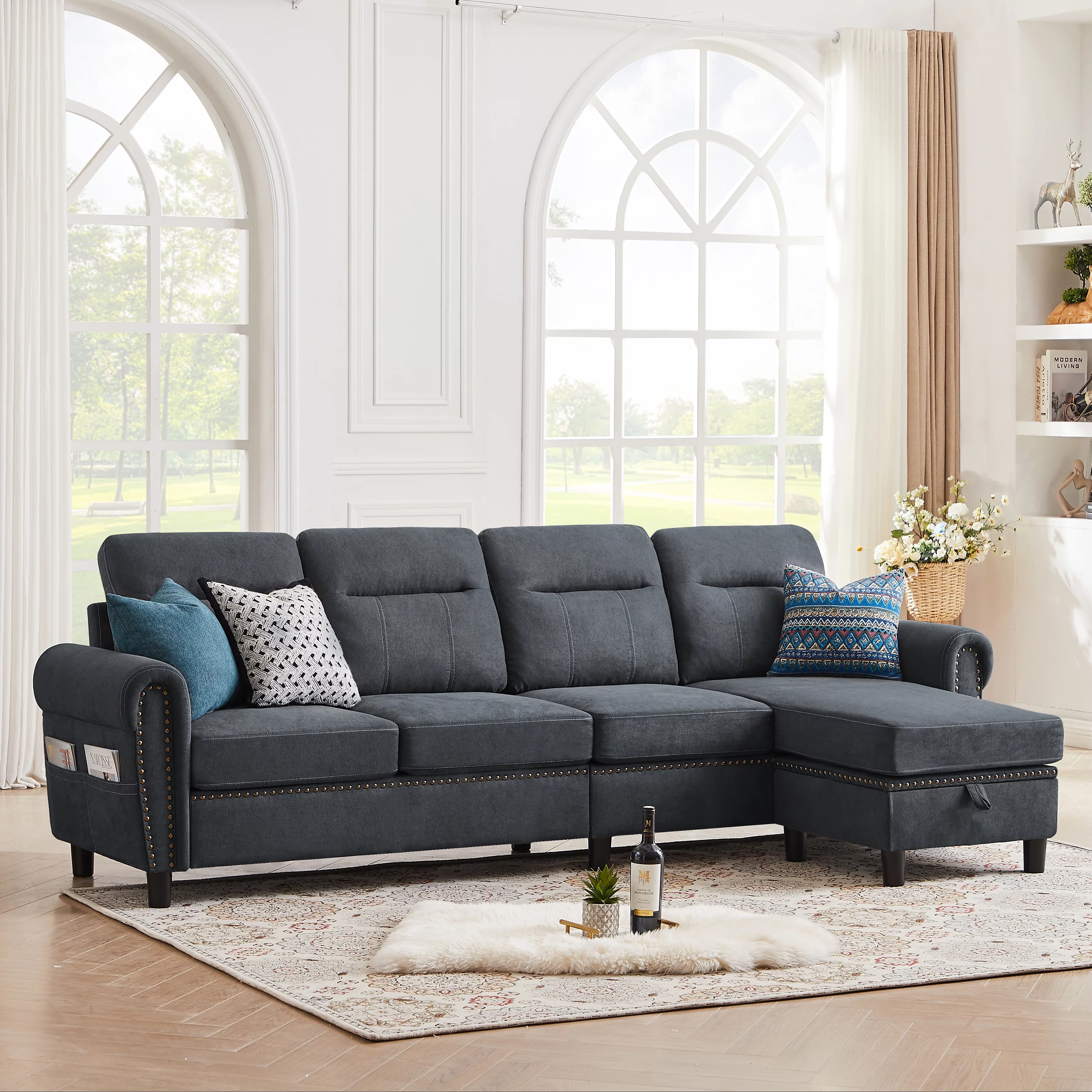 Jarenie Modern Sectional Sofa Couch with Reversible Chaise L Shaped Couch 4-Seat Convertible Sofa for Living Room ,Sectional Couch ,Living Room ,Darkgrey