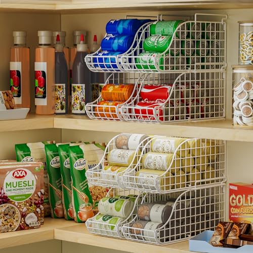 Standing Can Dispenser Bin 3-Pack, Stackable Beverage Drink Pop Soda Can Storage Organizer Basket with Handles, Foldable Canned Food Holder for Kitchen Pantry Countertop Cabinet Patent Pending